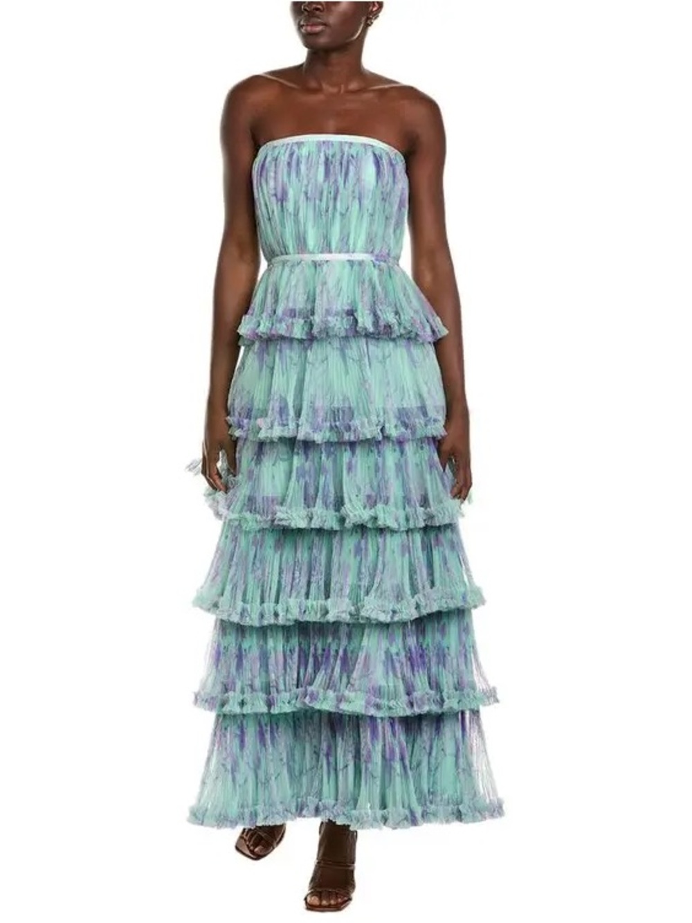 Hutch Glenda Tiered Strapless Ruffled Gown in Mint & Lavender - Picture 5 of 6